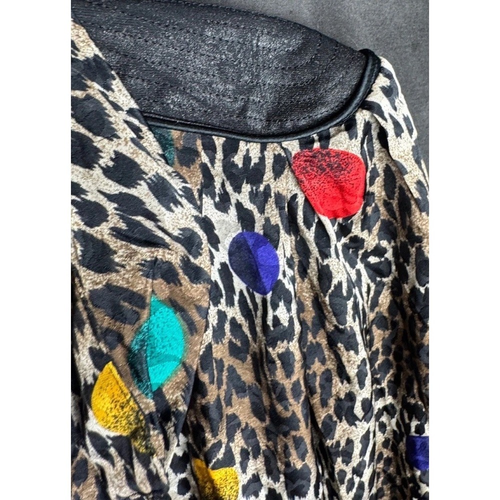 Nicola Vintage Leopard Print Blouse 12 Brown Multicolor Polka Dot 80s Shoulder - Picture 6 of 7